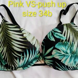 Victoria's Secret Green and Black Leaf Print Push-Up Bra